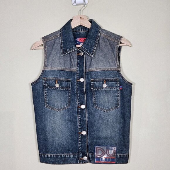 Coogi Denim Vest Womens S Blue Faded Logo Boho Perky Australia Down Under Preppy - Picture 15 of 16